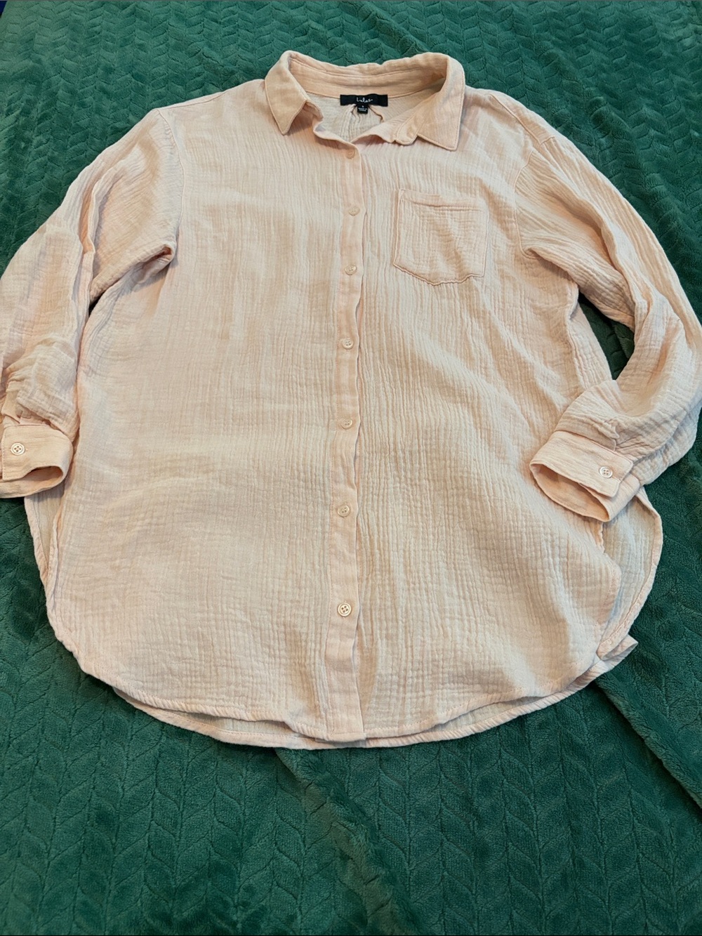 Lulus Easy To See Peach Oversized Button Up Top Crinkly Cotton Small
